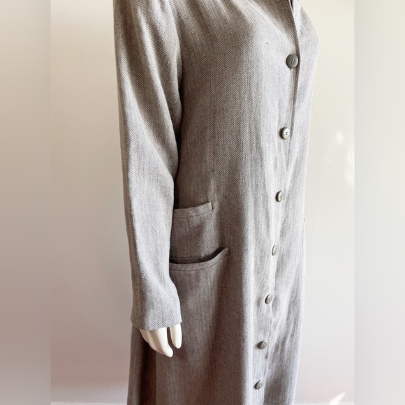 Ann Everett Herringbone Gray Wool Long Custom Pea Coat Button Down - Picture 7 of 16